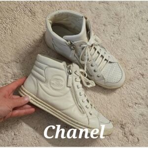 CHANEL White High-Top Sneakers